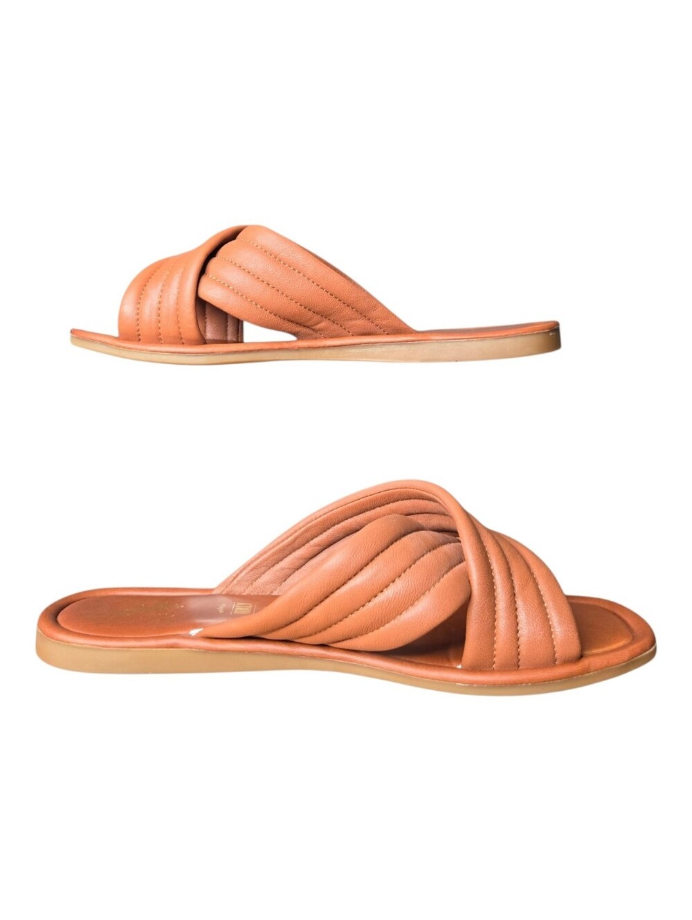 Seychelles Womens Tan Brown Word For Word Leather Criss Cross Slide Sandals 9.5 View 3